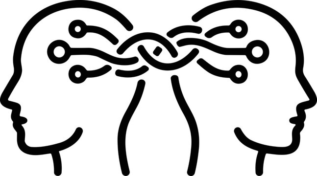 Two Heads Connected by Digital Lines, Brainstorming Concept, AI Network