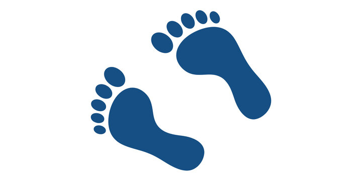 Blue Footprints On Black Background For Directional Concepts