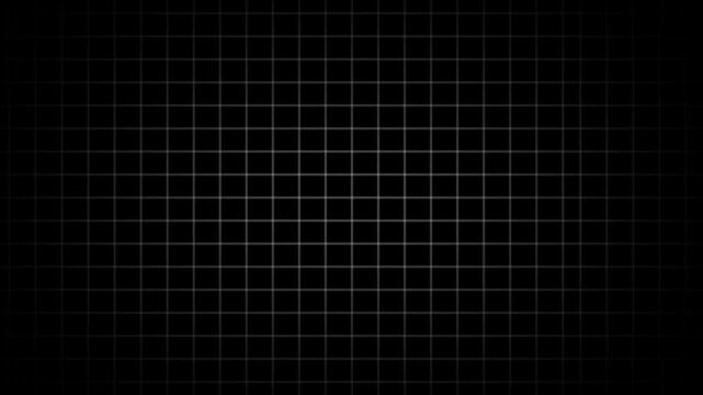 Black background with animated thin white wireframe grid line fit for alpha channel or overlay layer. Mesh shiny tile-like creative animated video . Grid graph pattern moving vertically downward ,
