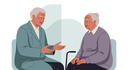 Fototapeta premium Elderly couple talking, senior care, retirement lifestyle, conversation