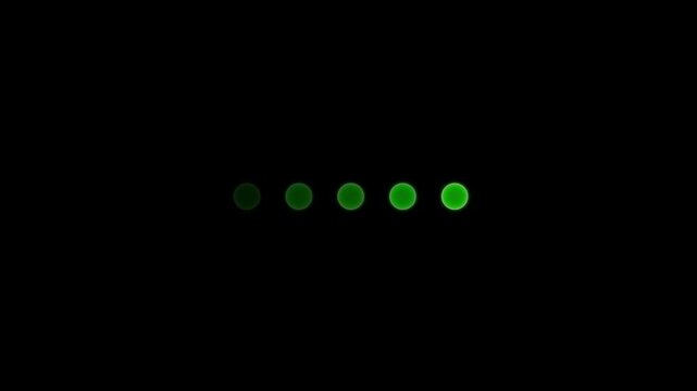 Glowing neon Animated 5 dots blinking preloader. Ellipsis. Waiting process . simple circle bigger and neon circle fade for loading animation, looping 5 dots