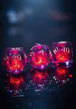Mystical Glowing Pink Polyhedral Dice Set for Dungeons and Dragons Tabletop RPG Gaming