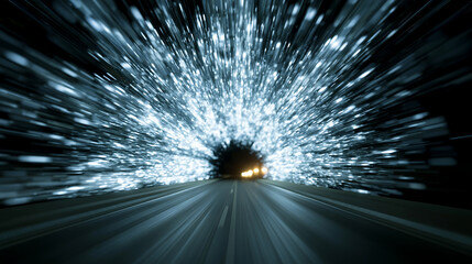 Obraz premium fast motion light trails streaking along a dark night highway representing high speed transportation urban road energy and futuristic technology concept