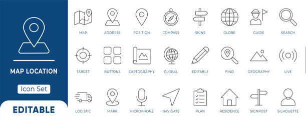 Map, Location and Navigation Outline Icon Set. Editable Vector collection. © Iconix Studio