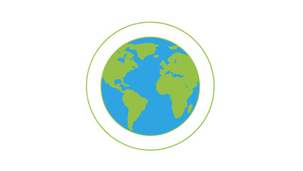 Obraz premium Simple Colorful Globe Icon with Blue Oceans and Green Continents on Isolated White Background