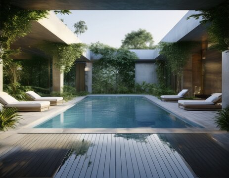 luxury swimming pool 3d rendering