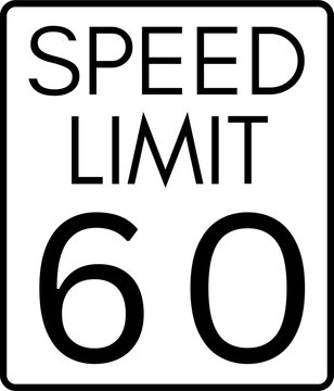 Speed limit 60 mph road sign, Speed limit 60 miles per hour