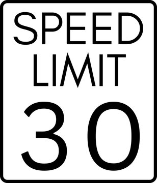 Speed limit 30 mph road sign, Speed limit 30 miles per hour