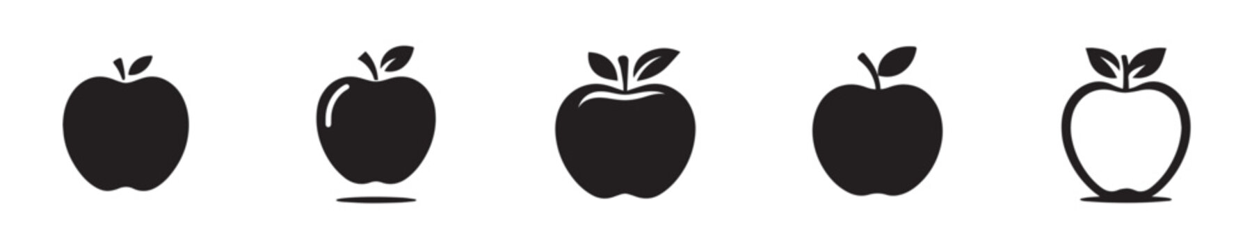 Minimal Apple Icon Set with Hand Drawn Black and White Doodle Fruit Illustration