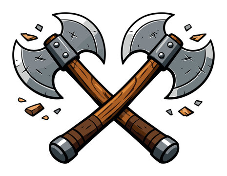 Crossed battle axes with wooden handles and metal blades creating a graphic icon, representing strength and medieval combat