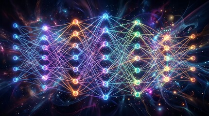 Fototapeta premium Abstract glowing star light background with cosmic sparkle and energetic fractal light pattern in dark fantasy space design wallpaper