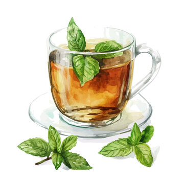 watercolor of Peppermint Tea illustration graphic, isolated on a white background.