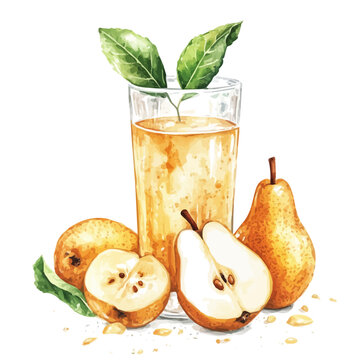 Pear Juice, watercolor artwork with bold brush accents and dynamic composition, isolated on a white background.