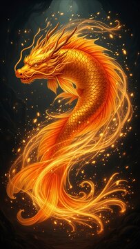 dragon, vector, designio, ilustraci&oacute;n, dechado, floral, arte, tatuaje, flor, decoraciones, tribal, adorno, remolino, fuego, elemento, figura, s&iacute;mbolo, dorada, naturaleza, curva, anaranjada, olas, negr
