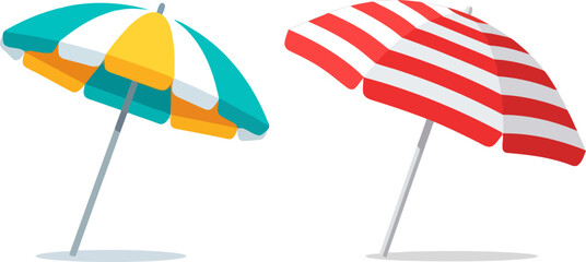 Colorful summer beach umbrellas vector set isolated on white background, collection for vacation or travel design elements © siblil_falah