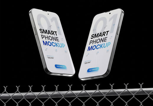 Two Smartphones Chain Link Fence Mockup