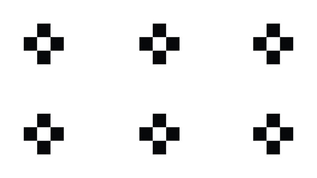 Black and white pixelated cross shapes on white background, pixel cross