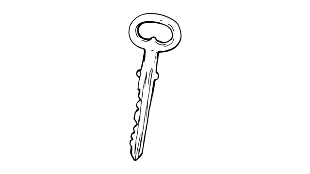 Black and white of a key on white background, simple minimalist
