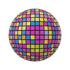 Obraz premium Colorful disco ball with square mosaic pattern on white background