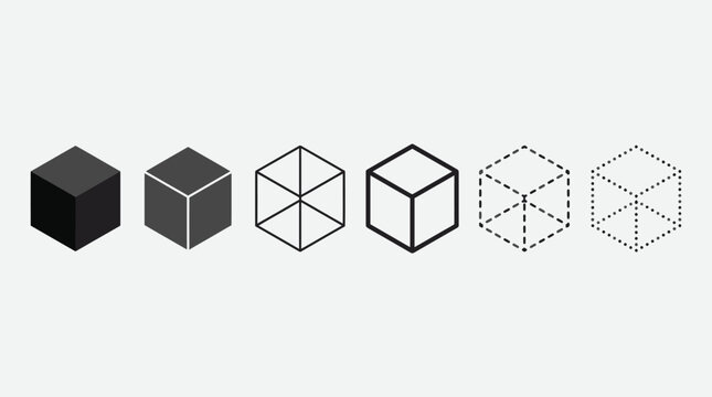 Set of cube isolated icons. Set of 3d cube symbols on white background for web and app design. Vector illustration.
