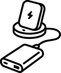 Wireless charger pad with power bank, modern accessory for devices, clean outline illustration © Brian