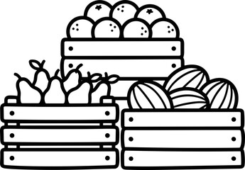 Fototapeta premium Fresh Fruit Crate Illustration - Oranges, Pears, Watermelons - Farm Fresh Produce