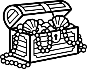 Open Treasure Chest Overflowing with Pearls and Seashells, Nautical Adventure Icon © Brian