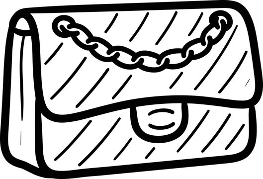 Handbag illustration with chain strap, quilted pattern and clasp