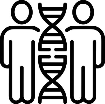 Human DNA helix icon between two simplified figures, representing genetics and heredity concepts.