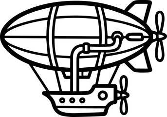Steampunk Airship Illustration: Vintage Blimp Drawing, Retro Zepplin Transport © dinny