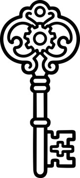Ornate skeleton key outline, vintage design, elegant antique object