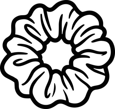 Black and white line art illustration of a scrunchie hair accessory