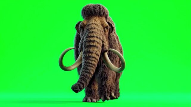 Woolly mammoth standing on green screen background, chroma key