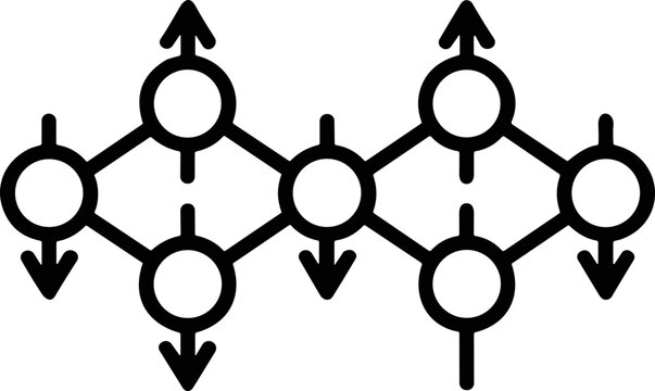 Abstract scientific representation of particle spins in a chain structure, quantum physics concept