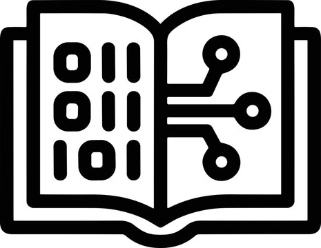 Open book with binary code and digital circuit lines, representing technology learning