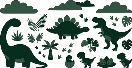Dinosaur Family and Hatching Egg Set Forest Green Prehistoric Jungle Landscape Stickers  © MirzaAsmaul