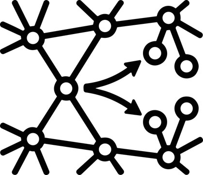 Abstract network split, connection breaking, node separation, digital concept