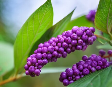 purple berry clusters of american beautyberry shrub callicarpa americana