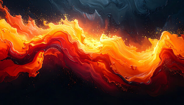 Abstract flowing liquid fire texture, vivid orange and red wave, explosive energy, motion background, dynamic fluid swirls, intense heat, molten lava effect