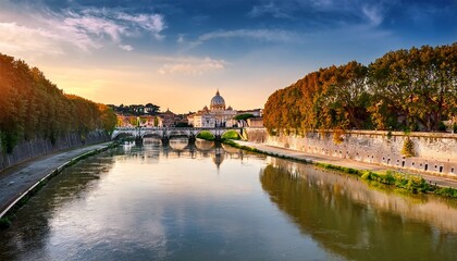 Fototapeta premium italy lazio rome river tiber st peter s basilica