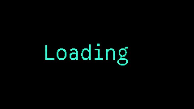 LOADING Text with Typewriter Effect and Blinking Dots on Black Background, Retro Computer Terminal Animation Loop