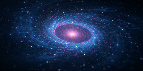 Abstract space galaxy background with stars and nebula, glowing spiral cosmos in blue night sky, universe illustration, fantasy astronomy wallpaper with bright light and infinity glow © md bahar