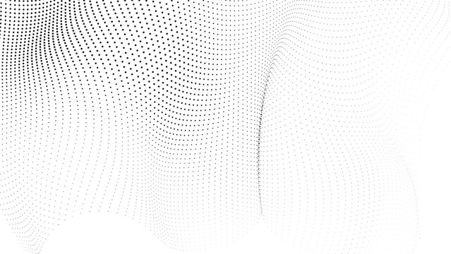 Abstract black wave dotted background, flowing halftone pattern texture, modern vector design
