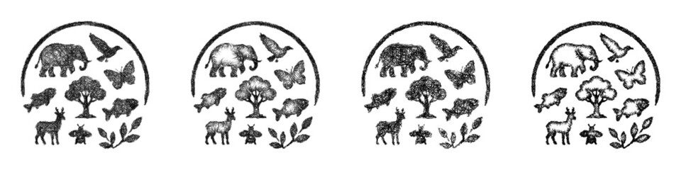 Fototapeta premium Sketch black and white biodiversity icon design set