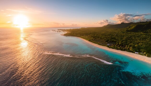 stunning aerial view of a beach sunrise in guam
