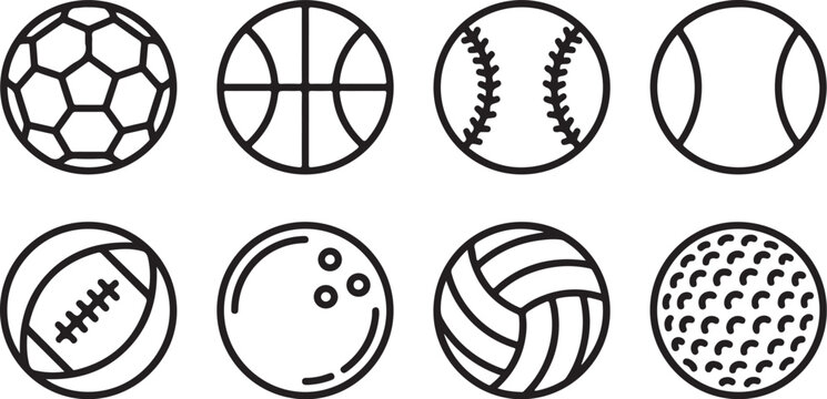 Eight different sports balls icon set