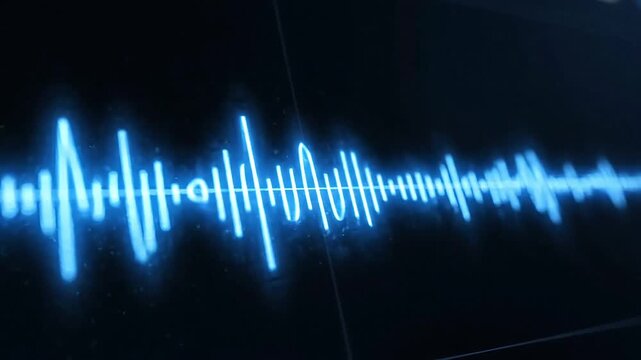 Glowing blue sound wave, audio waveform, music equalizer, digital signal