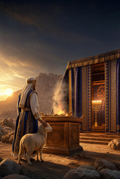 High Priest Ministering at the Tabernacle with the Altar of Burnt Offering
