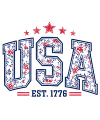 Fototapeta premium Floral USA Est 1776 PNG: Boho American Patriotic 4th of July png Independence Day Clipart (Digital Download)