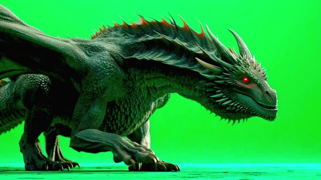3D realistic dinosaur roaring aggressively on green screen background, chroma key
